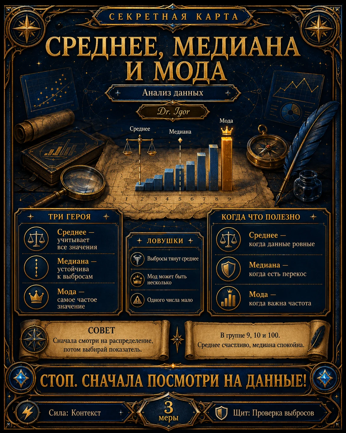 Секретная карта: среднее, медиана и мода
